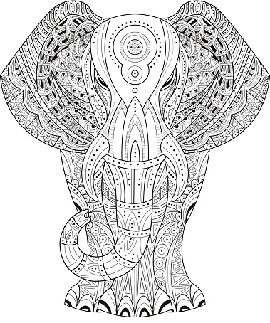 Ornated Elephant Vector illustration. Hand drawn design elements.