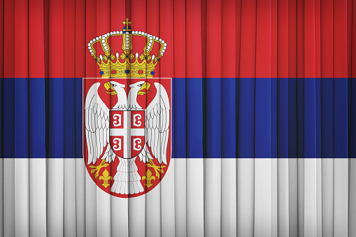 Serbia flag pattern on the fabric curtain,vintage style