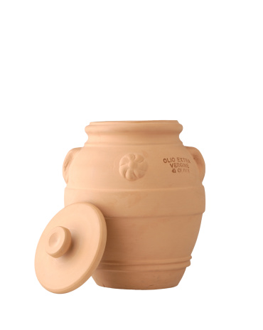 crock pot, for extra virgin olive oil of Tuscan manufacture with cap resting and contoured