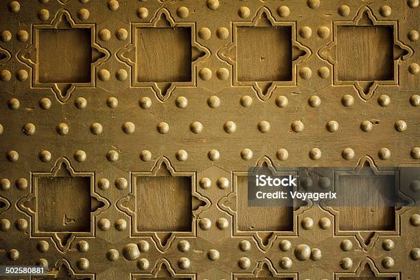 Old Wooden Background With Metal Rivets Vintage Door Detail Stock Photo - Download Image Now