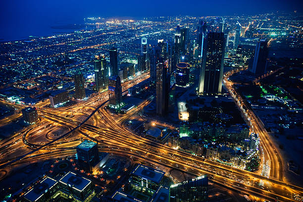 istock Dubai city evening view 502581357