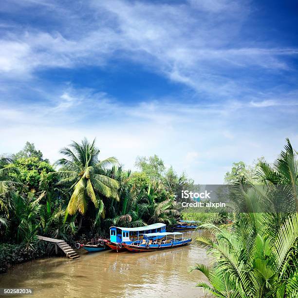 Wooden Boats On Mekong Stock Photo - Download Image Now - Mekong River, Vietnam, Mekong Delta
