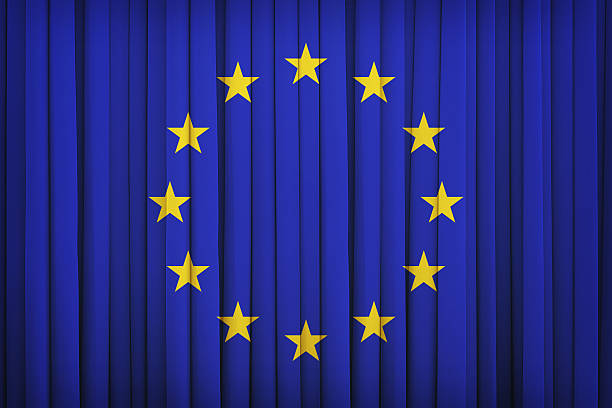 istock Europe Zone flag pattern on the fabric curtain,vintage style 502582118