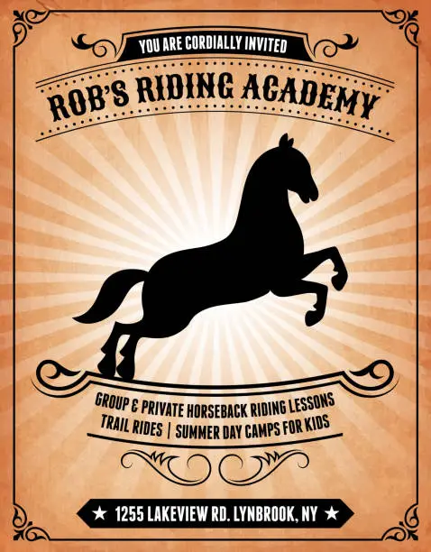 Vector illustration of Horse Riding Academy Invitation on royalty free vector Background Poster