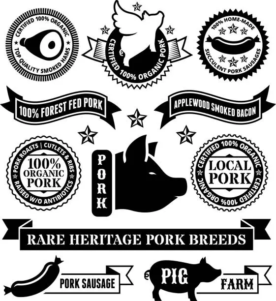 Vector illustration of Natural Organic Pork Badges & Banners