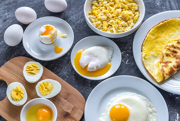 Different ways of cooking eggs stock photo