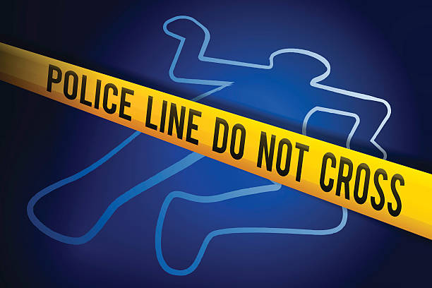 범죄 조사를 - crime scene chalk outline crime murder stock illustrations