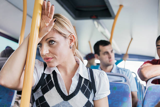 istock Exhausted woman travelling by bus. 502584809