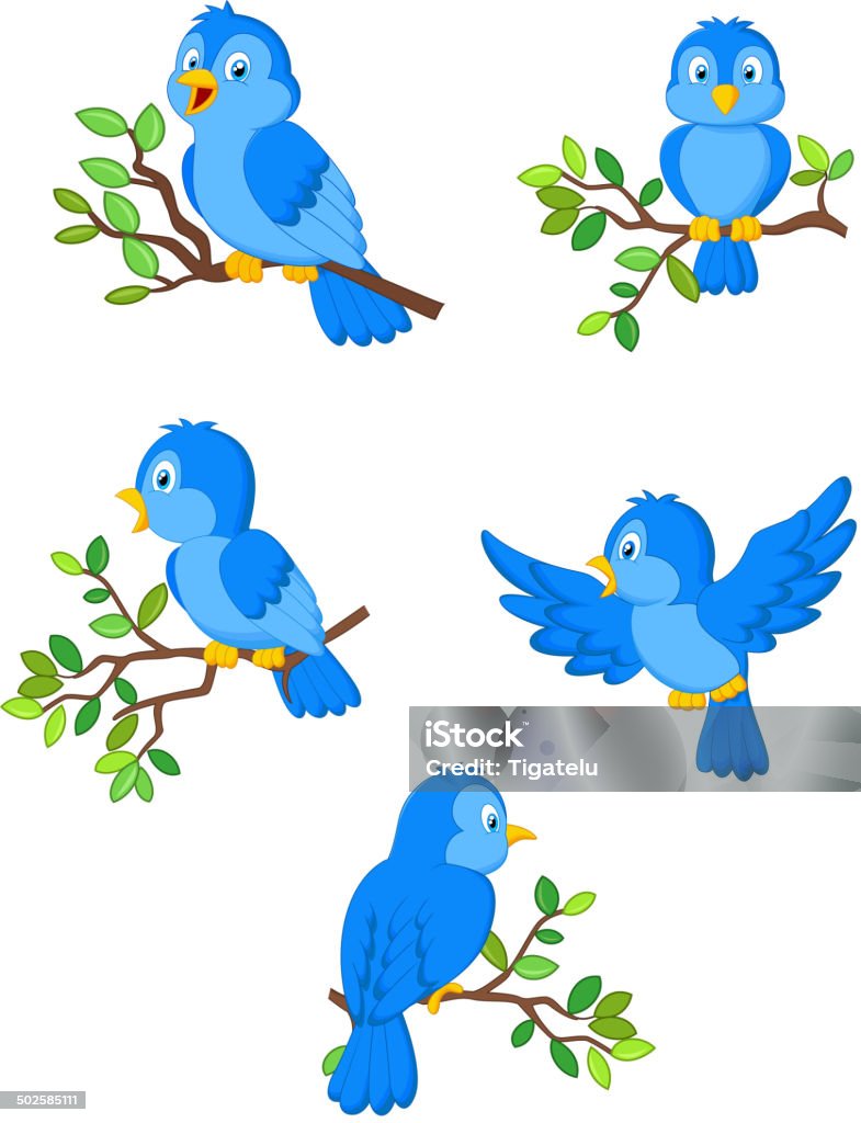 Illustration of a set of cute cartoon birds Vector illustration of a set of cute cartoon birds Bluebird - Bird stock vector