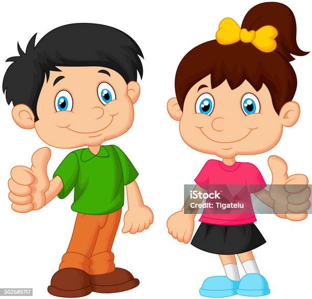 Cartoon Boy And Girl Giving Thumb Up Stock Illustration - Download Image  Now - Thumbs Up, Child, Achievement - iStock