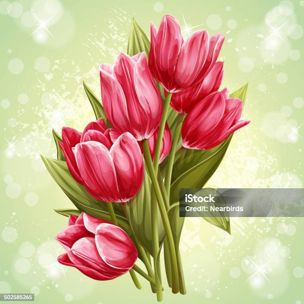 Image Of A Bouquet Of Flowers Of Pink Tulips Stock Illustration - Download Image Now - Bouquet, Decoration, Floral Pattern