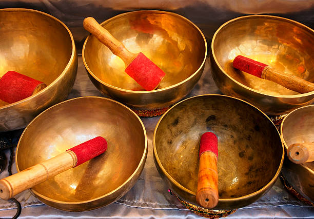 Tibetan singing bowls stock photo