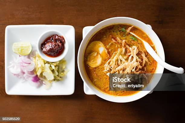 Thailand Northern Style Chicken Curry Noodle Stock Photo - Download Image Now - 2015, Asia, Crockery