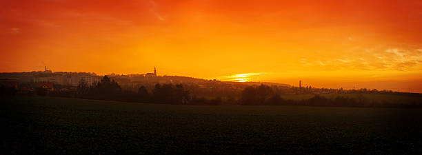 istock Sunset over the small town 502586502