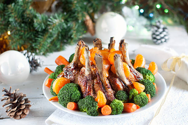 Crown of pork Crown roast of pork - idea for christmas dinner broccoli crowns stock pictures, royalty-free photos & images