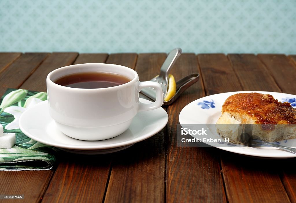 Tea and cake. Brunsviger Tea and cake. Danisg specialty brunsviger Cake Stock Photo