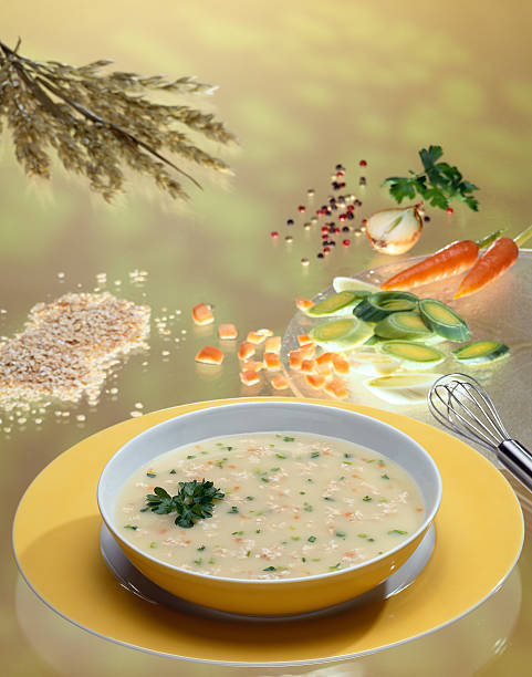 Oat soup with décor stock photo