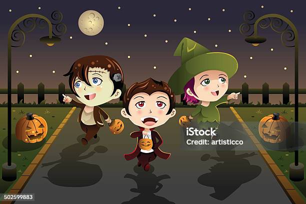 Kids Wearing Halloween Costumes Stock Illustration - Download Image Now - Boys, Friendship, Autumn