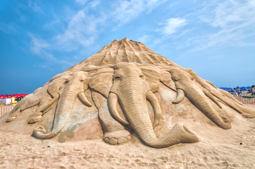Large sand sculptures at the Busan Sand Festival in Busan, South Korea.