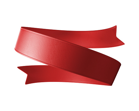 3d red festive ribbon tag, isolated object