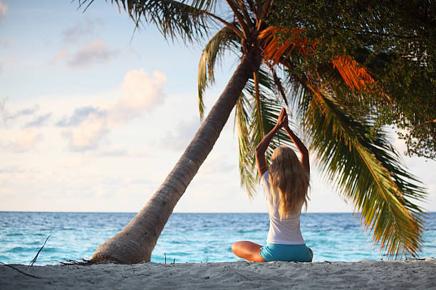 istock yoga woman under palm 502603727
