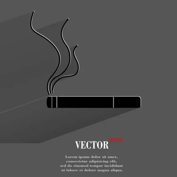 Vector illustration of Smoking sign. cigarette. Flat modern web button with long shadow