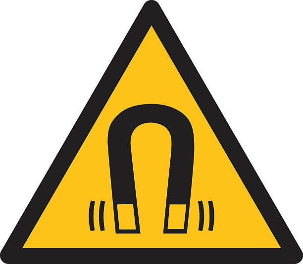 Warning sign WARNING FOR MAGNETIC FIELD vector art illustration