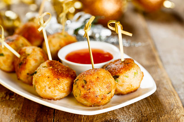 Turkey meatballs Turkey meatballs with sweet chili sauce appetizer stock pictures, royalty-free photos & images