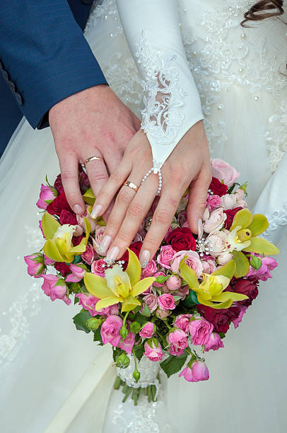 istock Wedding couple showing rings 502606593