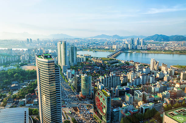 Seoul Cityscape Looking out over downtown Seoul and the Han River. kangnamgu stock pictures, royalty-free photos & images