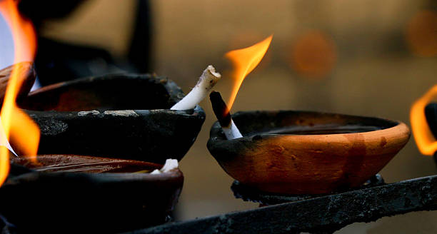 istock Oil lamps in Buddhist temple 502608796