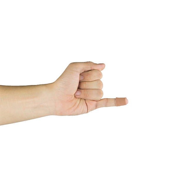 istock little finger finger covered by plaster on white background 502608914