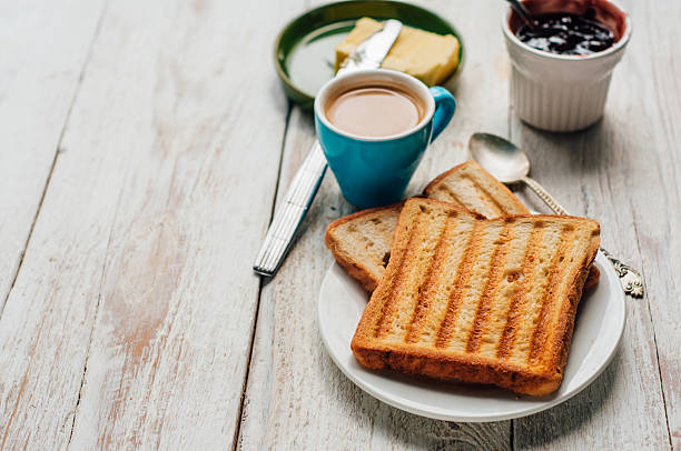istock Breakfast with coffee, toasts, butter and jam 502610916