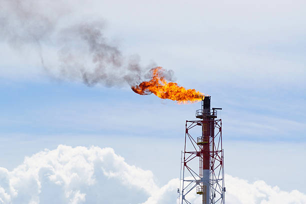 fuoco torching contro il cielo - metano foto e immagini stock