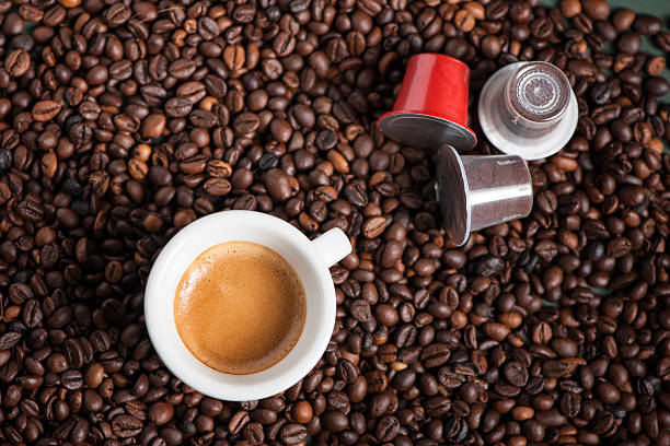 espresso coffee pods stock photo