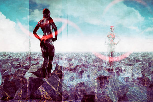 istock Futuristic cyborg hologram communication on distant planet 502614590