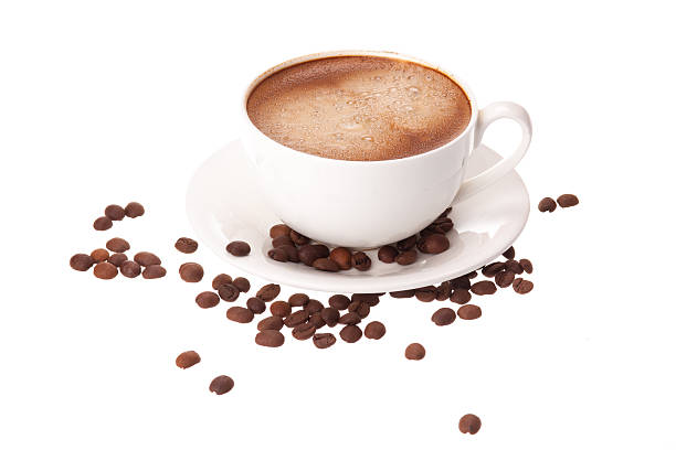 istock Coffee cup and beans on a white background. 502617173
