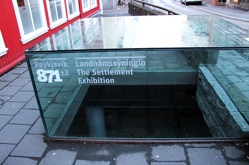 Reykjavik, Iceland - February 26, 2015: An archaeological excavation on display in Reykjavik. It is an exhibition of the remnants of the earliest home discovered in Iceland, called Reykjavík 871±2.