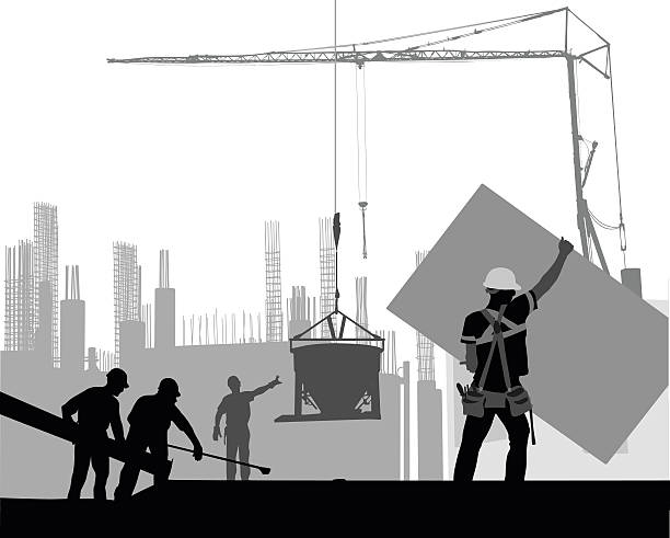 construction workers в действии - silhouette men foreman mature adult stock illustrations