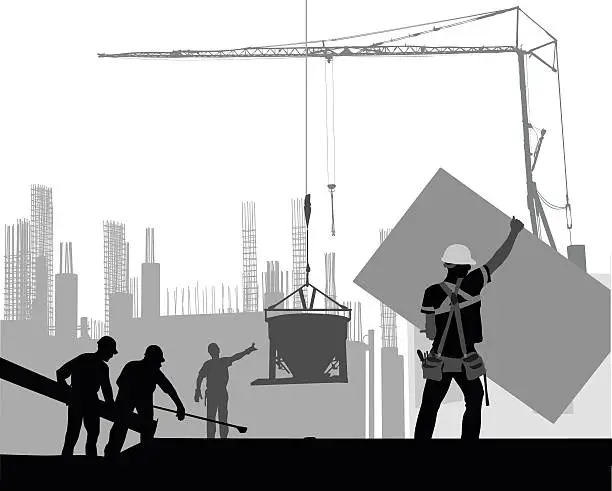 Vector illustration of Construction Workers In Action