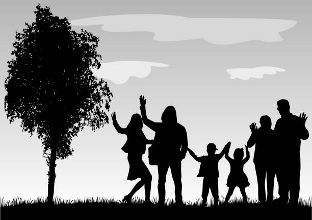 ilustrações, clipart, desenhos animados e ícones de silhuetas de família - grandparent grandfather granddaughter silhouette