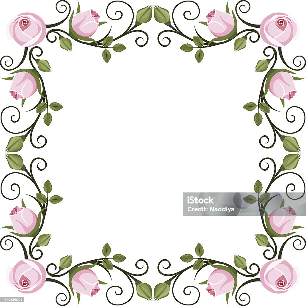 Vintage calligraphic frame with pink roses. Vector illustration. Vintage calligraphic frame with pink rose buds on a white background. Vector illustration. Backgrounds stock vector