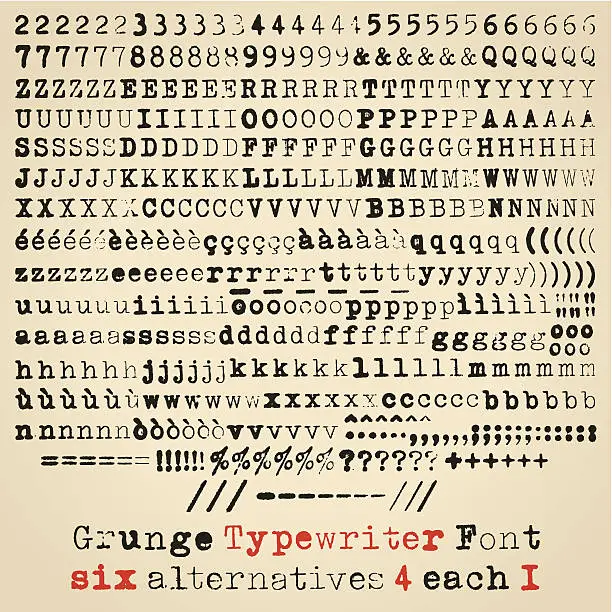 Vector illustration of Grunge typewriter font