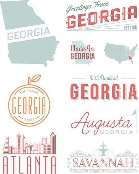 georgia typografie - georgia peach stock-grafiken, -clipart, -cartoons und -symbole