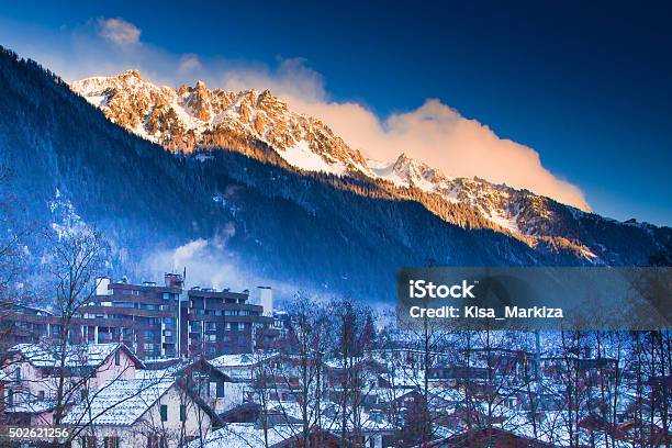 Mountains Near Chamonix Before Sunset Lightened With Sun Rays Stock Photo - Download Image Now