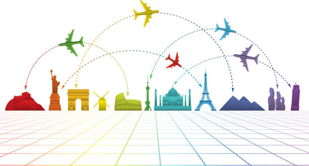 Air travel Gradient and transparent effect used. round the world travel stock illustrations