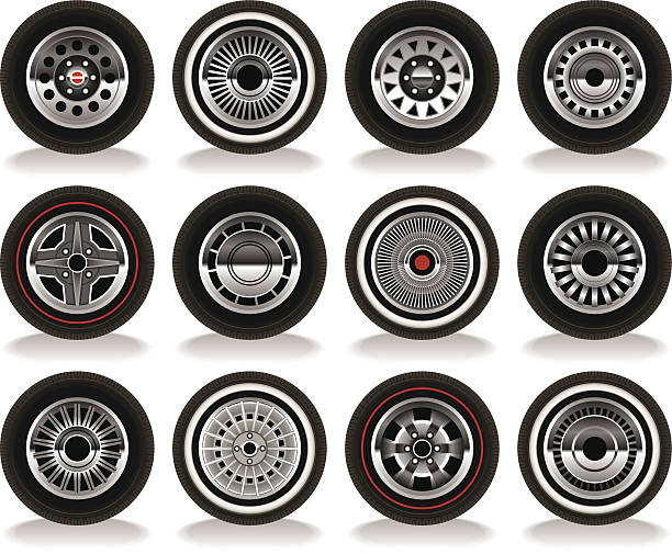 ilustrações, clipart, desenhos animados e ícones de retrô rodas - hubcap