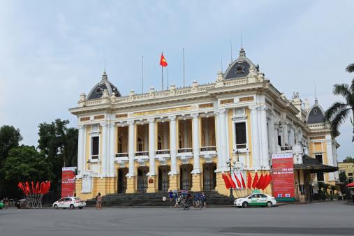 Hanoi, Vietnam - June 28, 2014: Font view of Hanoi Opera House in Hanoi capital. The house was built by French in 1901 and now still is the place for big cultural events.