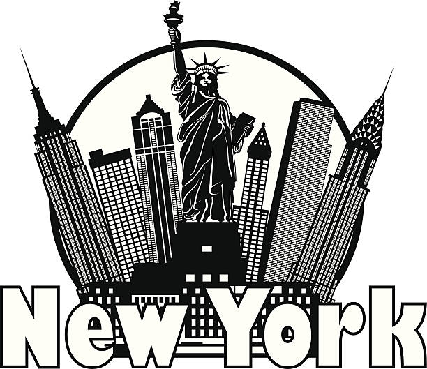 Horizonte da cidade de Nova York em preto e branco do círculo de vetor ilustração - ilustração de arte em vetor