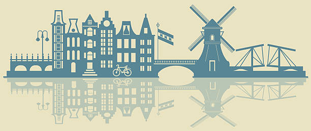 ilustraciones, imágenes clip art, dibujos animados e iconos de stock de horizonte de ámsterdam - netherlands